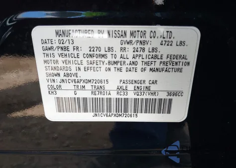 2013 Infiniti G37 Journey из США, поврежденный, VIN JN1CV6APXDM720615